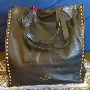 Valentino Garavani Black Rockstud Double Handle Tote.